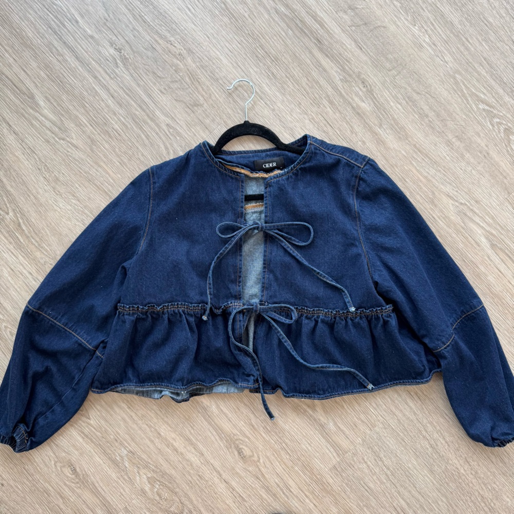 Cider Dark Denim Tie-Front Peplum Jacket